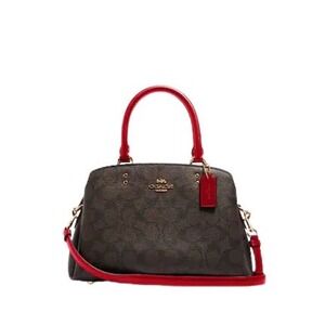 Coach Lillie Carryall Women's Leather Mini Handbag - Brown/Red Logo